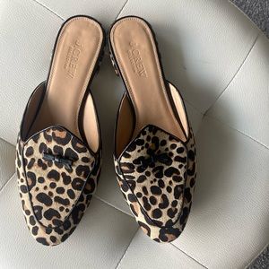 J. Crew Animal Print Mules with Black Accents